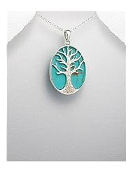 Tree Reconstructed stones Pendant Necklace In Sterling Silver