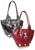 Genuine Leather Alligator Embossed Buckled Tote Handbag
