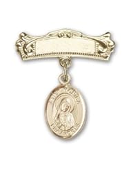 14K Gold Baby Badge with St. Monica Charm and Arched Polished Badge Pin