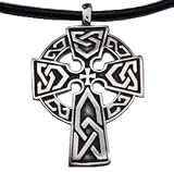 Halo Celtic Cross Pendant (Jesus Christ Cross Necklace) Tribal Gothic Cross – - Christian Cross Crucifix Pendant Necklaces for men, for women or teens. – Top Quality Pewter Jesus Jewelry Necklace – Christian Jewelry / Religious Gifts. (1) Black PVC rope chain Included with this Jesus Pendant necklace.