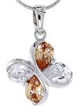 Sterling Silver Butterfly Pendant, w/ Cubic Zirconia stones, 3/4 (19mm) tall