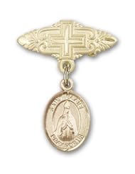 Gold Filled Baby Badge with St. Blaise Charm and Badge Pin with Cross
