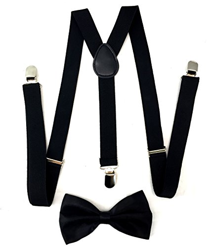 Premium Quality 1 Inch Suspender & 4.5 Inch Bowtie Combo Set, Mens Womens Unisex