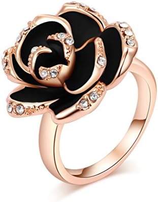 Beautiful Austrian Crystals Gold-Plated Alloy Promise Ring for Girls Black Rose Shaped WA659 (7)