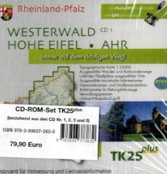 Rheinland-Pfalz, 4 CD-ROMs Westerwald, Hohe Eifel, Ahr; Mosel, Eifel, Hunsrück; Mittelrhein, Taunus, Rheinhessen; Hochwald, Pfälzer Bergland; Pfalz. 1 : 25.000