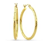 10K Yellow Gold Diamond Cut Large Hoop Earrings (35MM Diameter)