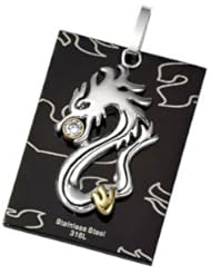 Stainless Steel Dragon Pendant with Immerse Plating & CZ