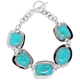 Sterling Silver Turquoise Inlay Irregular-Shaped Bracelet with Toggle Closure by