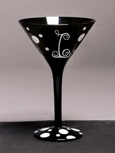 Personalitini - Monogram Black Polka Dot Martini Glass - I