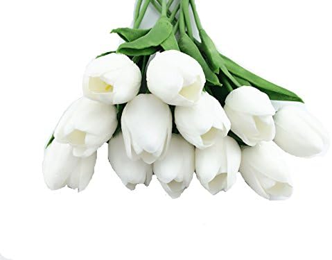 CHENSHI 12Pack High Quality PU Stunning Holland mini Artificial Tulip Flower For Wedding Room Home Hotel Party Event Christmas Gift Decoration (white)