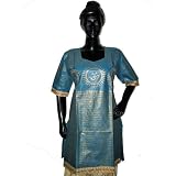 Womens Yoga Tunic Tops Cerulean Om Embroidered Print Cotton Kurtis M