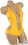 Sexy Trendy Cute Summer Yellow Cut Out Low Plunge Monokini Swimsuit Bathing Suit Swimwear