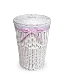 Round Wicker Hamper- White/ White