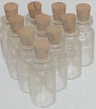 GLASS, BOTTLE, CLEAR, MINIATURE, STORAGE, BOTTLES, with CORKS, BOTTLE, is 1-7/16 TALL x 1/2 WIDE, 10-BOTTLES 10 CORKS,