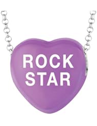 Sterling Silver 17mm Purple enamel Sweethearts ROCKSTAR Heart Pendant