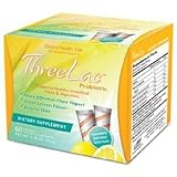Threelac Probiotic Dietary Supplement, Natural Lemon Flavor, Includes 60 .053-Ounce Packets