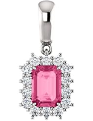18K White Gold 7.00x5.00mm Emerald Cut Pink Tourmaline and Diamond Pendant -- LIFETIME WARRANTY