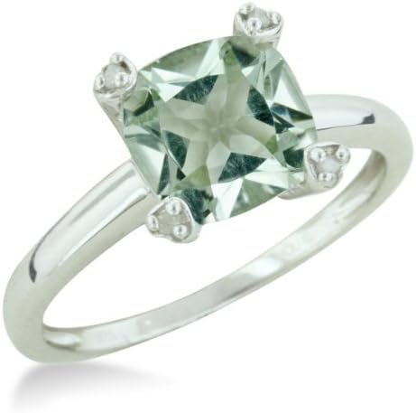 SuperJeweler 1 3/4ct Cushion Cut Green Amethyst and Diamond Ring in Sterling Silver