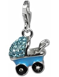 SilberDream Glitter Charm blue buggy with Czech crystals 925 Sterling Silver Charms Pendant with Lobster Clasp for Charms Bracelet, Necklace or Earring GSC501H