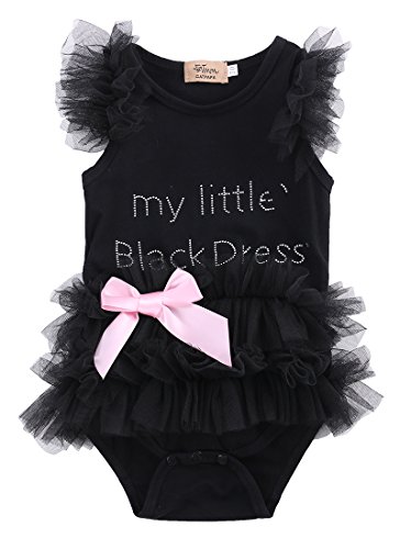 Baby Girls Embroidered Little Black Dress Bodysuit Tutu Playsuit Sunsuit