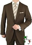 Gino Valentino Made in Italy Wool / Silk Mens Suit 150's Hand Made Two Button Canvas Front Jacket Flat Front Pants Custom Working Buttonholes Business Suit Brown