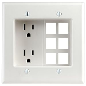 Leviton 690-W 15 Amp 2-Gang Recessed Device with Duplex Receptacle and QuickPort Plate Residential Grade White