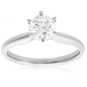 Certified 14k White Gold Round Solitaire Diamond Engagement Ring (1 ct, H-I Color, SI2-I1 Clarity), Size 7