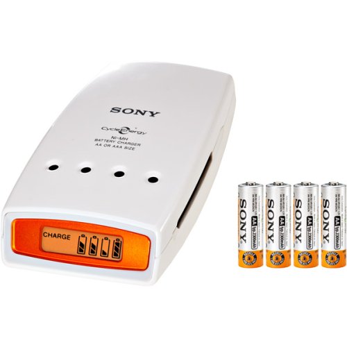Sony BCG-34HRMF4 Battery Charger with LCD Display and 4 AA Ni-MH Rechargeable Batteries