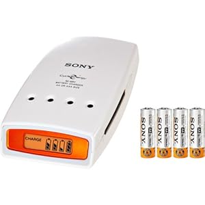 Sony BCG-34HRMF4 Battery Charger with LCD Display and 4 AA Ni-MH Rechargeable Batteries