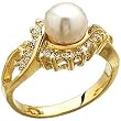 14Kt Yellow Gold Pearl and Diamond Ring