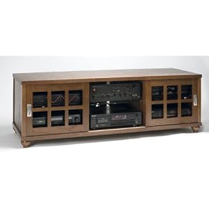 Leslie Sliding Glass Walnut Stand
