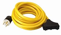 Coleman Cable 01912 25-Foot 10/3 Generator Power Cord with L5-30P Plug and 3-Outlets