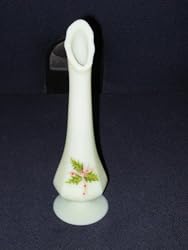 Vintage 1972-1981 Fenton Art Glass "Custard Holly" Handpainted Bud Vase - Signed by Artist Beth Thornton