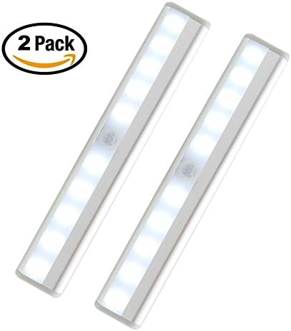 Closet Light,Superproducts Motion Sensor Night Light,Stick-on Anywhere Portable Under Cabinet Lights,10 LED Wireless Night Light/Wardrobe Light/Stair Light/Wall Lights- Silver (Pack of 2)