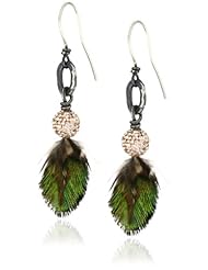 Deanna Hamro Atelier Mini Pave Ball Golden Peacock Feather Earrings