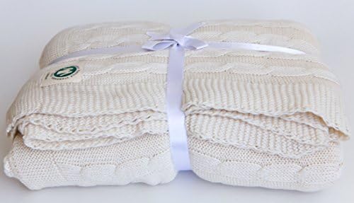 Organic GOTS Certified Cotton Blanket Cable Knit Throw, 50"x70", 6 rich colors YourLovelyBedding (White)