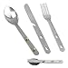 3pc Camping Eating Utensil Set - Clip-Together - Stainless Steel Fork, Spoon, Knife with Can Opener