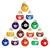 Set of 15 Pool Ball Glass Christmas Ornaments #C1608