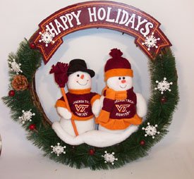 Virginia Tech HOKIES Snowman Holiday CHRISTMAS WREATH New Gift