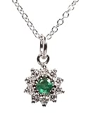 Emerald and Diamond Pendant Necklace, 18 chain, 14k White Gold (T.w 0.25)