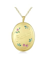 Oval Shaped Locket Style Pendant Necklace With Grandma Engraving For Women 14K Yellow Gold Vermeil