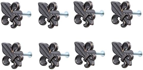 8 Piece Set - Black Nickel Fleur De Lis Drawer Pull Cabinet Knobs Dark Pewter Look