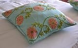 IMAGE OF Crewel Pillow Euro Sham Sunflower Vine Aqua Cotton Duck (26X26)