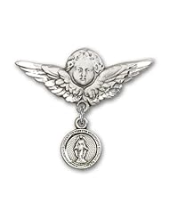 Sterling Silver Baby Badge with Miraculous Charm and Angel w/Wings Badge Pin
