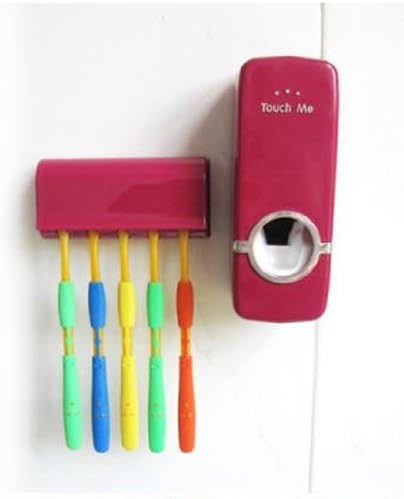 Household Automatic Toothpaste Dispenser and Tooth Brush Holder (Red)