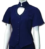 Heart Neck Short Sleeve Bridal Blouse and Flared Skirt Set in Navy