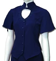 Heart Neck Short Sleeve Bridal Blouse, Navy Blue