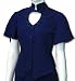 Heart Neck Short Sleeve Bridal Blouse, Navy Blue