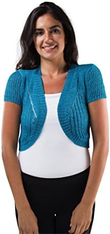 Victoria Women's Cap Sleeve Knit Shrug Cardigan (Teal Blue)