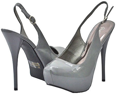 Qupid Neutral-86 Grey Patent Women Platform Pumps